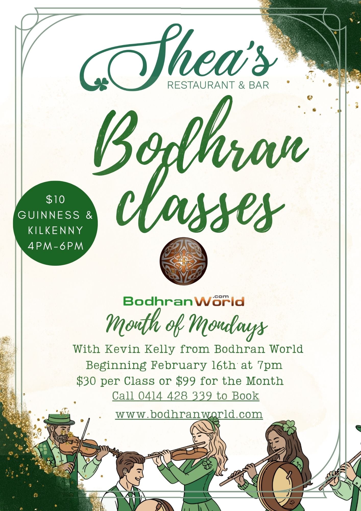 NEW EVENT! Bodhran Classes at Shea's 4 X Sessions SPECIAL OFFER!
